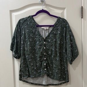 LOFT Green paisley floral Button-Front Women's Top